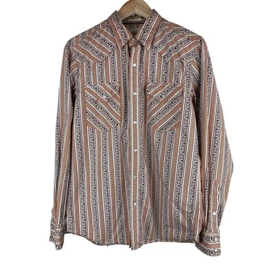 Fossil Men's Size M Vintage Fit Brown Striped Pearl Snap Front Western Shirt - Image 1 of 4