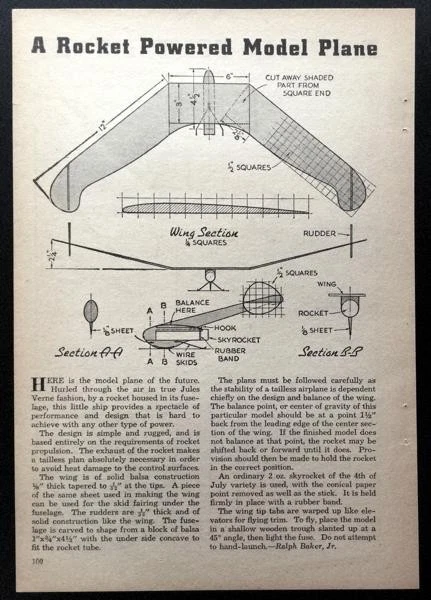 Rocket Powered Model Plane 1940 HowTo Build PLANS Flying Wing - Image 1 of 1