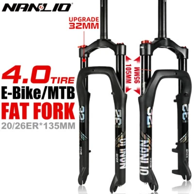 20/26 Inch Fat Bike Suspension Fork 135x9mm Fits 4.0-4.8" Tires Snow MTB Forks - Image 1 of 4