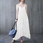 Women Wrinkle Slip Dress With Pockets Spaghetti Strap Loose Casual Maxi Camisole