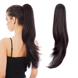 Felendy 24" Ponytail Claw Extension 6# dark brown straight easy clip in hair - Picture 1 of 15
