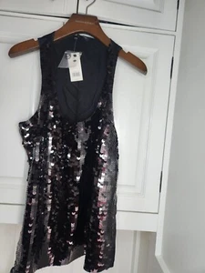Banana Republic Vintage Black Silk Sequin Tank Party Evening Top NWT! M Medium  - Picture 1 of 3