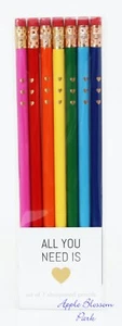 NEW Rainbow #2 Graphite 7 PENCIL SET - School Pride ALL YOU NEED IS LOVE Pencils - Foto 1 di 7