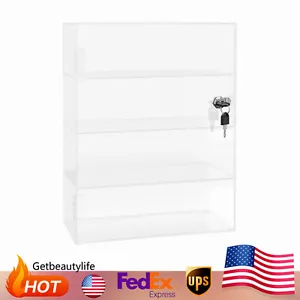 Clear Acrylic Display Case Countertop Box Shelves Showcase with Lock Dustproof - Picture 1 of 13