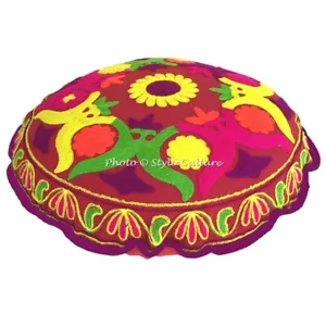 Round Mat Multicolor Suzani Embroidered Floor Pillow Memory Pillow Pad 18 in - Picture 1 of 6
