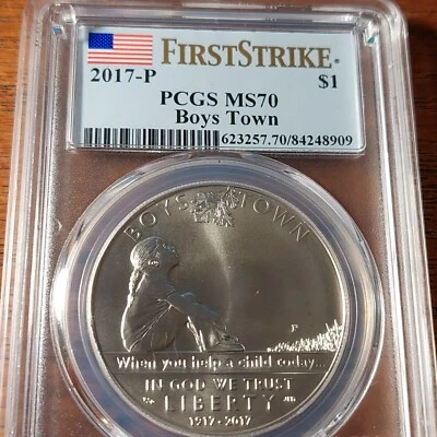 2017 First Strike Boys Town Silver Dollar - PCGS MS70 - Image 1 of 3
