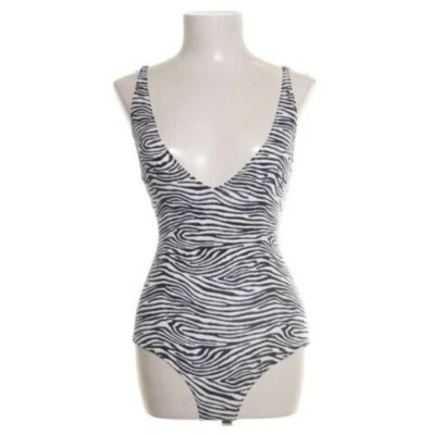 Traje de baño H&M de una pieza con estampado de cebra elástico cuello en V azul marino y blanco para mujer 4 Foto 1 de 4