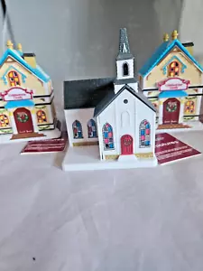 3 Christmas Cobblestone Corners Mini Village  Church & 2 Candy Stores  NEW TAGS - Picture 1 of 6