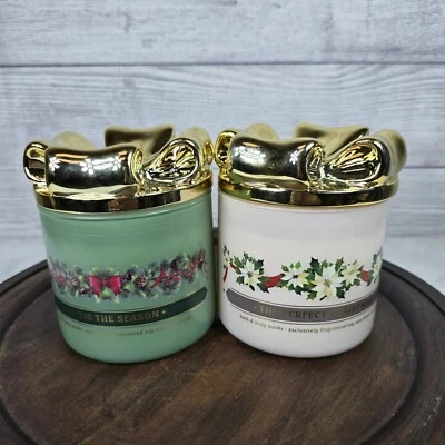 Bath & Body Works Paquete Lote de 2 Velas Perfectas Navidad 3 Mechas Arco Dorado Foto 1 de 4