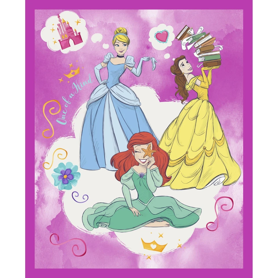 Tela de algodón Disney Princesa Rosa Azul Panel Cenicienta Ariel Belle ~ 36 X 43 Foto 1 de 1