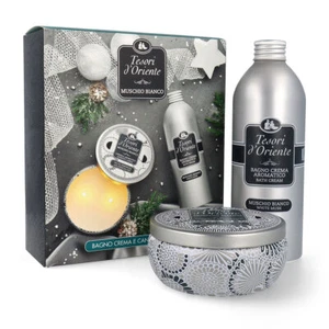 treasures of the Orient white musk gift set badecreme 500ml + scented candles 200g