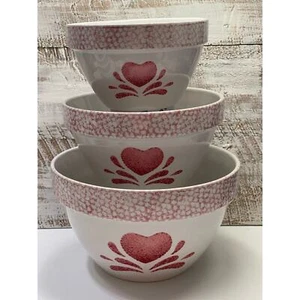 House of Lloyd Vintage 1994 Sponge Ware Rosa Herzen Rührschüssel 3er Set - Bild 1 von 10