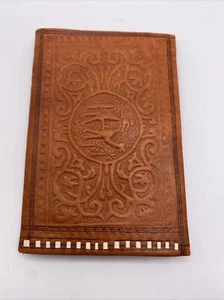 Cartera plegable hecha a mano de cuero en relieve hecha a mano marroquí camel naranja - Imagen 1 de 8