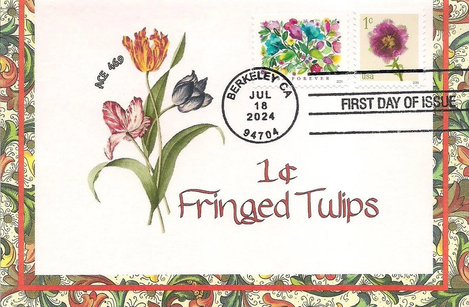 1¢ Fringed Tulip-sheet Stamps- 2024-First Day Cover on Vintage Paper-ACE 469- - Image 1 of 1