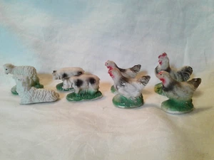 Vintage Set of 8 Small Plaster/Ceramic Farm Animals - Picture 1 of 5