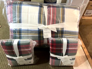 Pottery Barn Stewart Plaid Cotton Sherpa FULL QUEEN comforter SHAMS Christmas - Picture 1 of 2