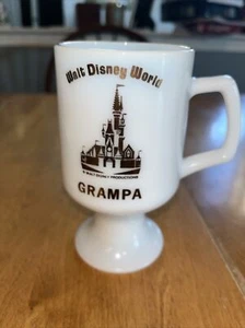Vintage 80s Walt Disney World White Milk Glass Grampa Mug Cup - Picture 1 of 5