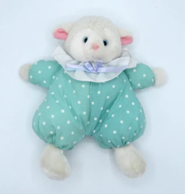 Russ FLOPPITY 羊绒毛绒薄荷绿色白色圆点 9 英寸填充复古罕见颜色 — 第 1/4 张图片