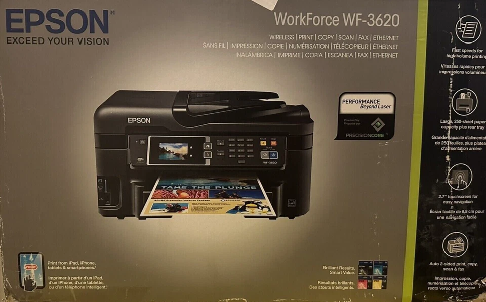 Brand NEW Epson WorkForce WF-3620 Color Wireless Inkjet All-in-One Printer - Image 1 of 1
