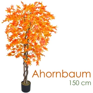 Ahorn Baum Kunstbaum Künstliche Pflanze Echtholz Rote Blätter 150cm Decovego
