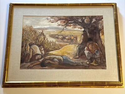 PINTURA ANTIGUA EUGENE HIGGINS ERA WPA RETRATO SIESTA MEXICANA TRABAJADORES AGRICULTORES Foto 1 de 4