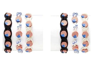Patriotic Bracelet American Flag USA Beads Jewelry 4th of July Lot of 6 - Picture 1 of 3