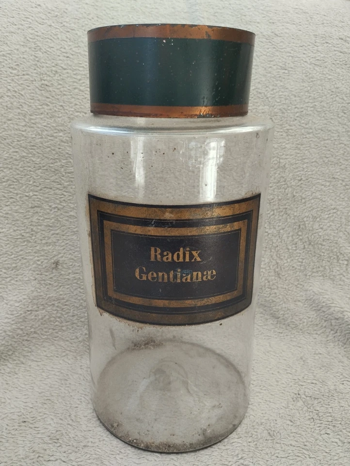 Pot A Pharmacie Apothicaire 19em Verre Soufflé Radix Gentianae - Photo 1/4