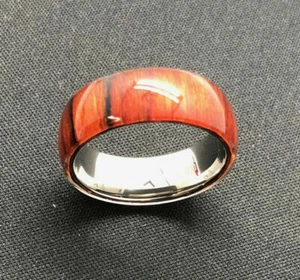 Free Engraving - 8mm Titanium Pure Cherry Hawaiian Koa Wood Wedding Band Ring - Picture 1 of 8