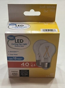 Great Value LED A15 2 Bulbs Soft White Dimmable Clear Glass Ceiling Fan Light - Picture 1 of 5