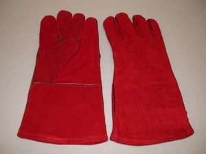 Red Leather Lined Grilling Grill Mitts Gloves for BBQ ~ One Size Fits All *NEW* - Picture 1 of 1