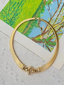 Christian Dior Vintage 1980s Crystals Interlocked Linked Ribbed Omega Necklace - Picture 1 of 13