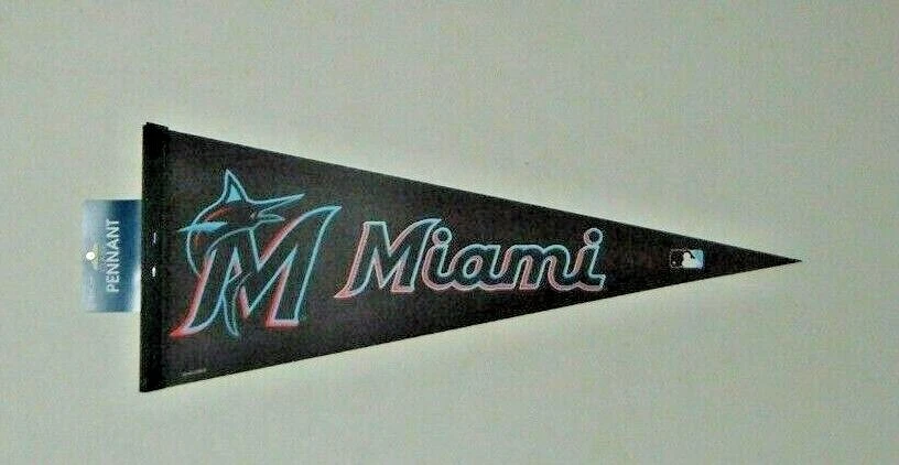 MIAMI MARLINS NEON DESIGN (2022)TRIANGLE FELT WALL PENNANT 12" X 30" NEW MLB - Image 1 of 1