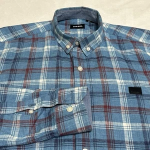 Camisa Diesel a Cuadros Para Hombres Talla M Manga Larga Camisa Abotonada Algodón Parche Logo - Imagen 1 de 7