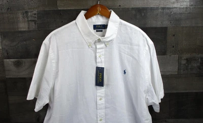 Camisa Polo Ralph Lauren Para Hombres 2XL Blanca Calce Clásico Lino Algodón Abotonada NUEVA Foto 1 de 4