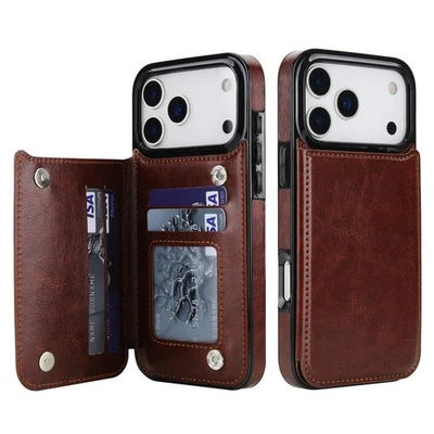 Funda tipo billetera con tarjetero para iPhone 17 16 15 14 13 12 11 Pro Max XS cubierta de cuero Foto 1 de 4