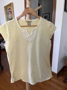 Woolrich Shirt Medium M Light Yellow Short Sleeve 100% Cotton Top Womens B6 - Picture 1 of 5