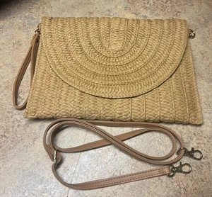 Straw Rattan Clutch/Shoulder/Crossbody Handbag with Interior Pocket - Picture 1 of 4