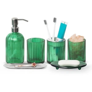 Bathroom Accessories Set, 6 Pcs Green Glass Bathroom Accessory Set - Complete... - Picture 1 of 6