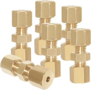 6PCS Brass Compression Tube Fitting, Union, 1/8" Tube OD X 1/8" Tube OD Coupler - Picture 1 of 12