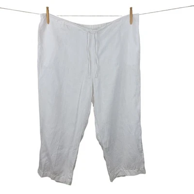 Pantalones Kate Hill de lino talla grande 22W 22 cintura elástica cordón blanco  Foto 1 de 4