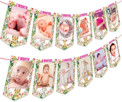 Decoraciones de fiesta pancarta rosa salvaje una foto niña suministros cumpleaños selva primero Foto 1 de 4