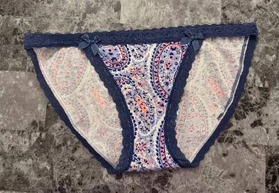 NWT VICTORIA'S SECRET SMALL BLUE CORAL PAISLEY LACE STRING BIKINI PANTIES - Image 1 of 4
