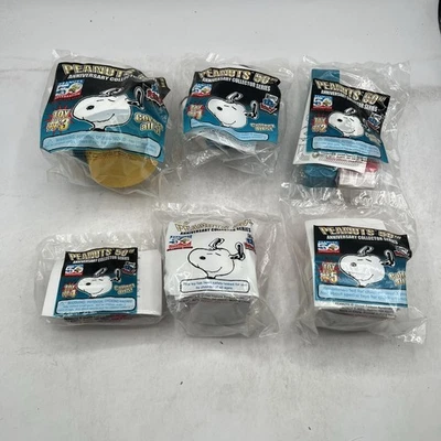 Snoopy Peanuts 50th Celebration Wendy's Kids Meal Toys 1-5 Lot Complete Set NIP - Image 1 of 4
