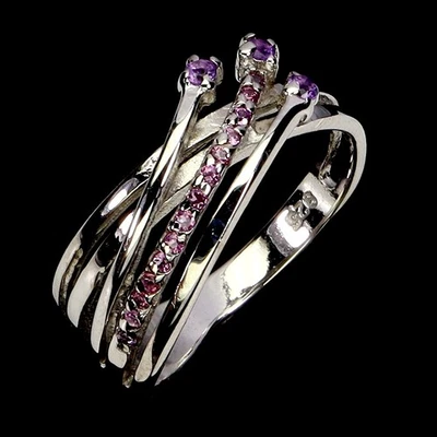 Anillo de plata esterlina Black Friday redondo amatista rodolita granate joyería talla 7 Foto 1 de 4