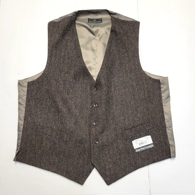 169 美元全新 JEAN-PAUL GERMAIN 西装背心男式 XL X-LARGE 棕色羊毛斜纹人字形 — 第 1/4 张图片