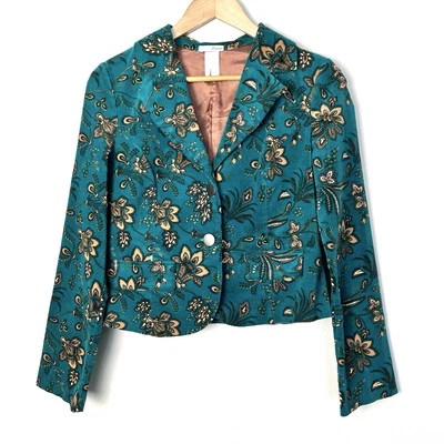 Velvet Floral Jacket Womens Large Vintage 90s Retro Maximalist Artsy Fairy 70s - Image 1 of 4