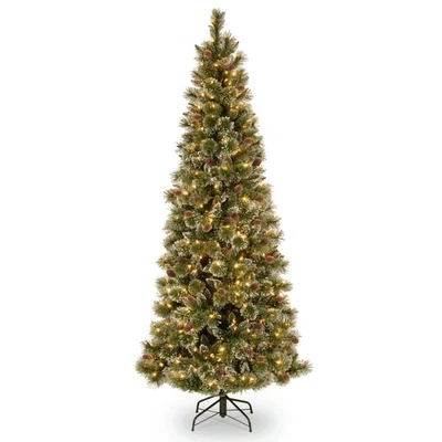 6.5 ft. Pre-Lit Glittery Bristle Slim Tree with Clear Lights, Plug-In - Image 1 of 2