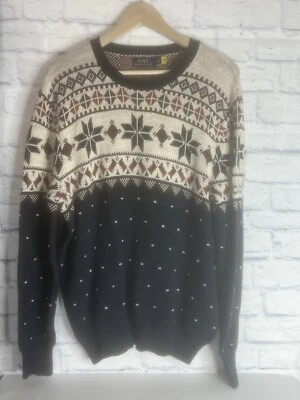 Polo por Ralph Lauren 100% Algodón Tejido Copo de Nieve Suéter XL Foto 1 de 4