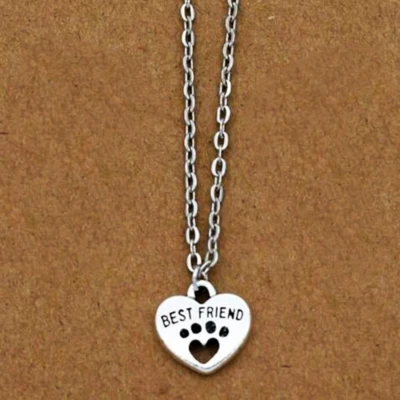 Collana con ciondolo Cuore Argento Zampa cane gatto Portafortuna catena da Donna - Immagine 1 di 4