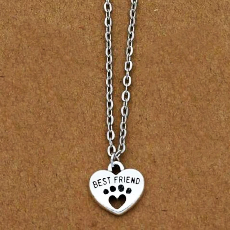 Collana con ciondolo Cuore Argento Zampa cane gatto Portafortuna catena da Donna - Immagine 1 di 4